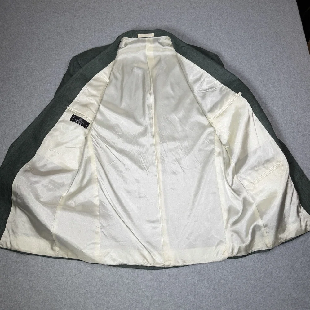 Vintage Givenchy Monsieur Sport Coat Nubby Summer Linen Men's 48 L Solid Green